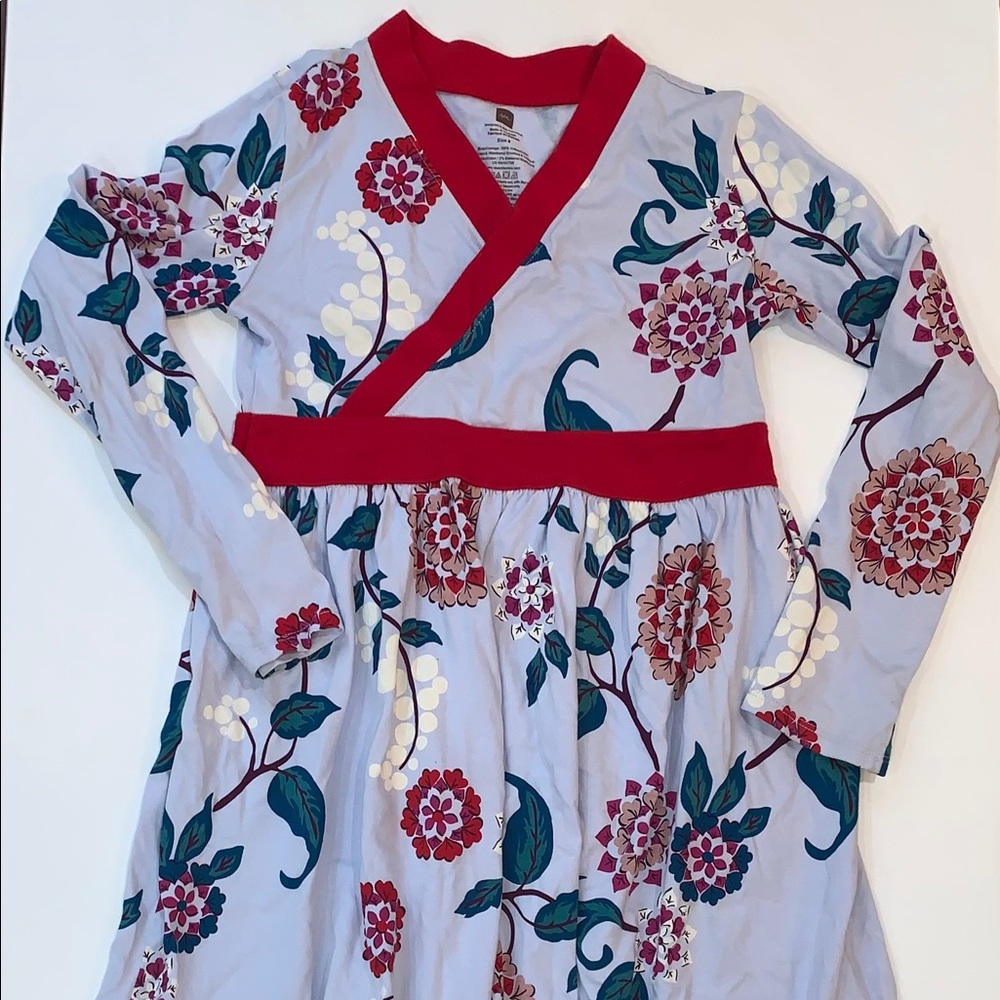 Girls light blue floral dress with matching tights